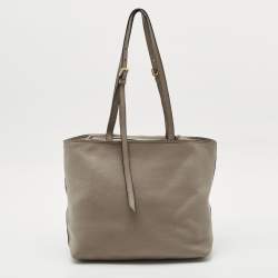 Pre Owned Prada Grey Vitello Daino Leather Zip Tote