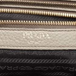Pre Owned Prada Grey Vitello Daino Leather Zip Tote