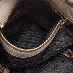 Pre Owned Prada Grey Vitello Daino Leather Zip Tote