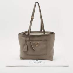 Pre Owned Prada Grey Vitello Daino Leather Zip Tote