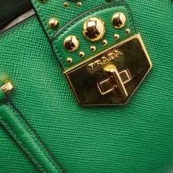 Pre Owned Prada Green Saffiano Leather Promenade Studded Satchel