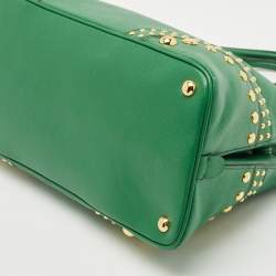 Pre Owned Prada Green Saffiano Leather Promenade Studded Satchel