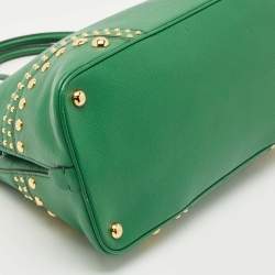 Pre Owned Prada Green Saffiano Leather Promenade Studded Satchel