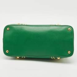 Pre Owned Prada Green Saffiano Leather Promenade Studded Satchel