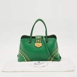Pre Owned Prada Green Saffiano Leather Promenade Studded Satchel