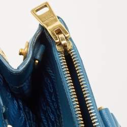 Pre Owned Prada Light Blue Saffiano Lux Leather Small Galleria Double Zip Tote