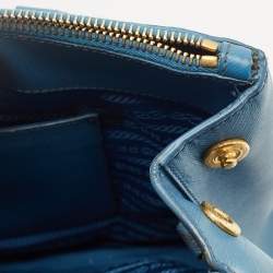 Pre Owned Prada Light Blue Saffiano Lux Leather Small Galleria Double Zip Tote