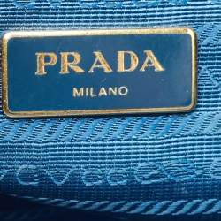 Pre Owned Prada Light Blue Saffiano Lux Leather Small Galleria Double Zip Tote