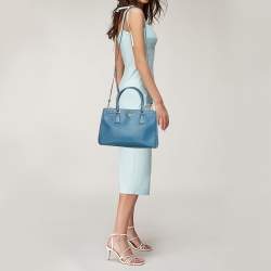 Pre Owned Prada Light Blue Saffiano Lux Leather Small Galleria Double Zip Tote