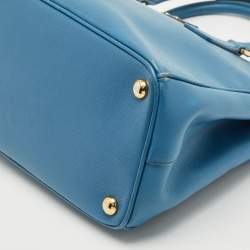 Pre Owned Prada Light Blue Saffiano Lux Leather Small Galleria Double Zip Tote