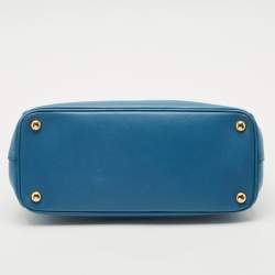 Pre Owned Prada Light Blue Saffiano Lux Leather Small Galleria Double Zip Tote