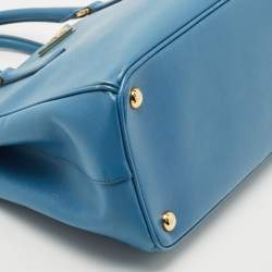 Pre Owned Prada Light Blue Saffiano Lux Leather Small Galleria Double Zip Tote