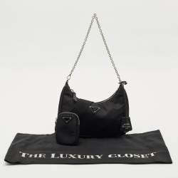 Pre Owned Prada Black Nylon and Saffiano Leather Re-Edition 2005 Shoulder Bag