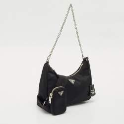 Pre Owned Prada Black Nylon and Saffiano Leather Re-Edition 2005 Shoulder Bag
