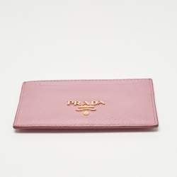 Pre Owned Prada Pink Saffiano Leather Logo Card Holder