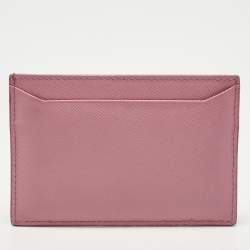 Pre Owned Prada Pink Saffiano Leather Logo Card Holder