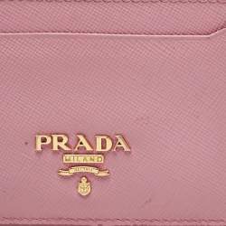 Pre Owned Prada Pink Saffiano Leather Logo Card Holder