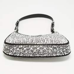 Pre Owned Prada Black Satin Crystal Embellished Cleo Shoulder Bag