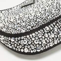 Pre Owned Prada Black Satin Crystal Embellished Cleo Shoulder Bag