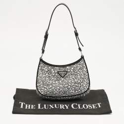 Pre Owned Prada Black Satin Crystal Embellished Cleo Shoulder Bag
