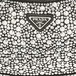 Pre Owned Prada Black Satin Crystal Embellished Cleo Shoulder Bag