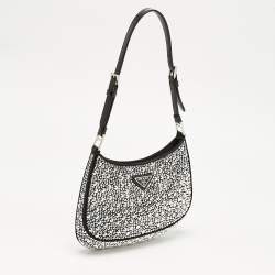 Pre Owned Prada Black Satin Crystal Embellished Cleo Shoulder Bag
