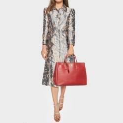 Pre Owned Prada Red Saffiano Lux Leather Large Double Zip Tote