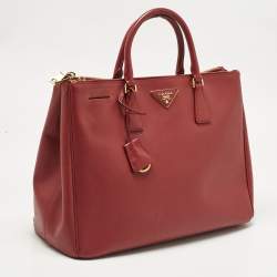 Pre Owned Prada Red Saffiano Lux Leather Large Double Zip Tote