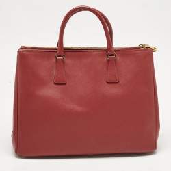 Pre Owned Prada Red Saffiano Lux Leather Large Double Zip Tote