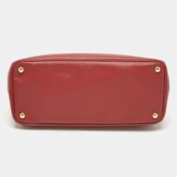 Pre Owned Prada Red Saffiano Lux Leather Large Double Zip Tote