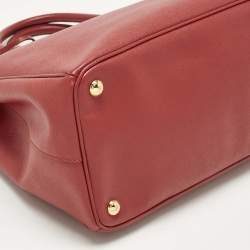 Pre Owned Prada Red Saffiano Lux Leather Large Double Zip Tote
