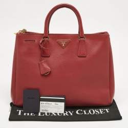 Pre Owned Prada Red Saffiano Lux Leather Large Double Zip Tote