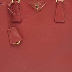 Pre Owned Prada Red Saffiano Lux Leather Large Double Zip Tote