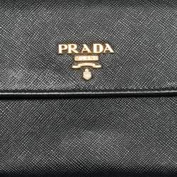 Pre Owned Prada Black Saffiano Lux Leather Logo Trifold Wallet