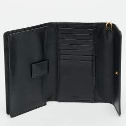 Pre Owned Prada Black Saffiano Lux Leather Logo Trifold Wallet