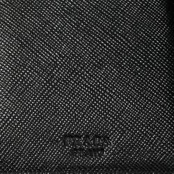 Pre Owned Prada Black Saffiano Lux Leather Logo Trifold Wallet