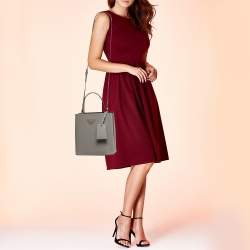 Pre Owned Prada Grey Saffiano Cuir Leather Medium Panier Top Handle Bag