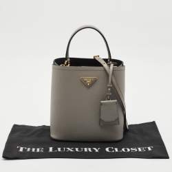 Pre Owned Prada Grey Saffiano Cuir Leather Medium Panier Top Handle Bag