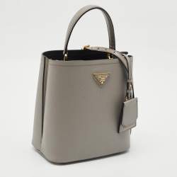 Pre Owned Prada Grey Saffiano Cuir Leather Medium Panier Top Handle Bag