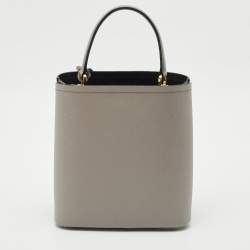 Pre Owned Prada Grey Saffiano Cuir Leather Medium Panier Top Handle Bag