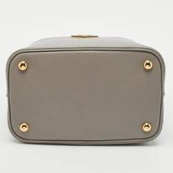 Pre Owned Prada Grey Saffiano Cuir Leather Medium Panier Top Handle Bag