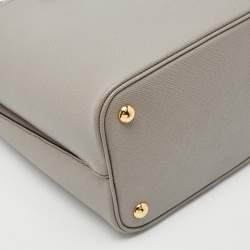 Pre Owned Prada Grey Saffiano Cuir Leather Medium Panier Top Handle Bag