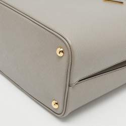 Pre Owned Prada Grey Saffiano Cuir Leather Medium Panier Top Handle Bag