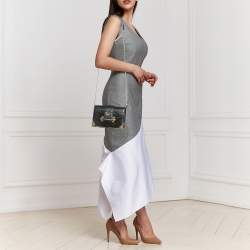 Pre Owned Prada Black Crocodile and Leather Cahier Chain Clutch