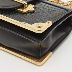 Pre Owned Prada Black Crocodile and Leather Cahier Chain Clutch