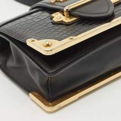 Pre Owned Prada Black Crocodile and Leather Cahier Chain Clutch