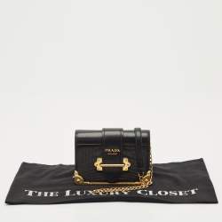 Pre Owned Prada Black Crocodile and Leather Cahier Chain Clutch
