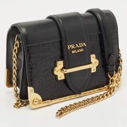 Pre Owned Prada Black Crocodile and Leather Cahier Chain Clutch