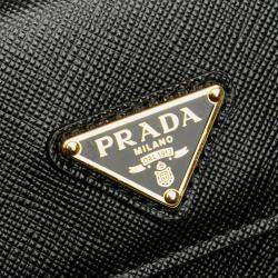 Pre Owned Prada Black Saffiano Card Holder On Chain