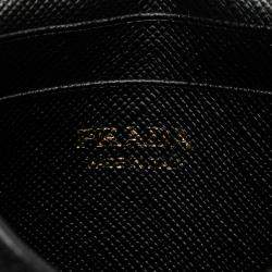 Pre Owned Prada Black Saffiano Card Holder On Chain
